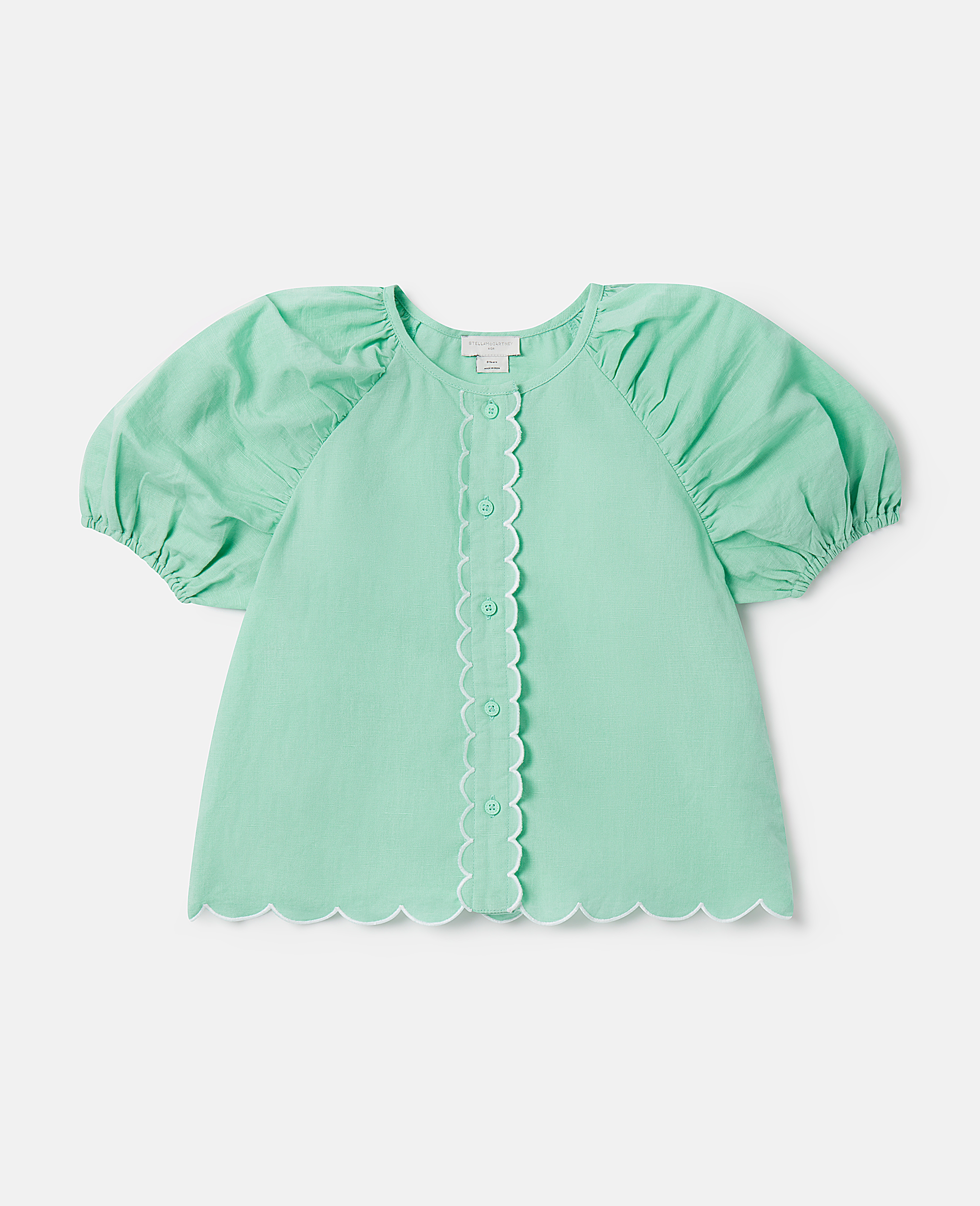 Stella Mccartney Kids' Scalloped Edge Puff Sleeve Shirt In Green