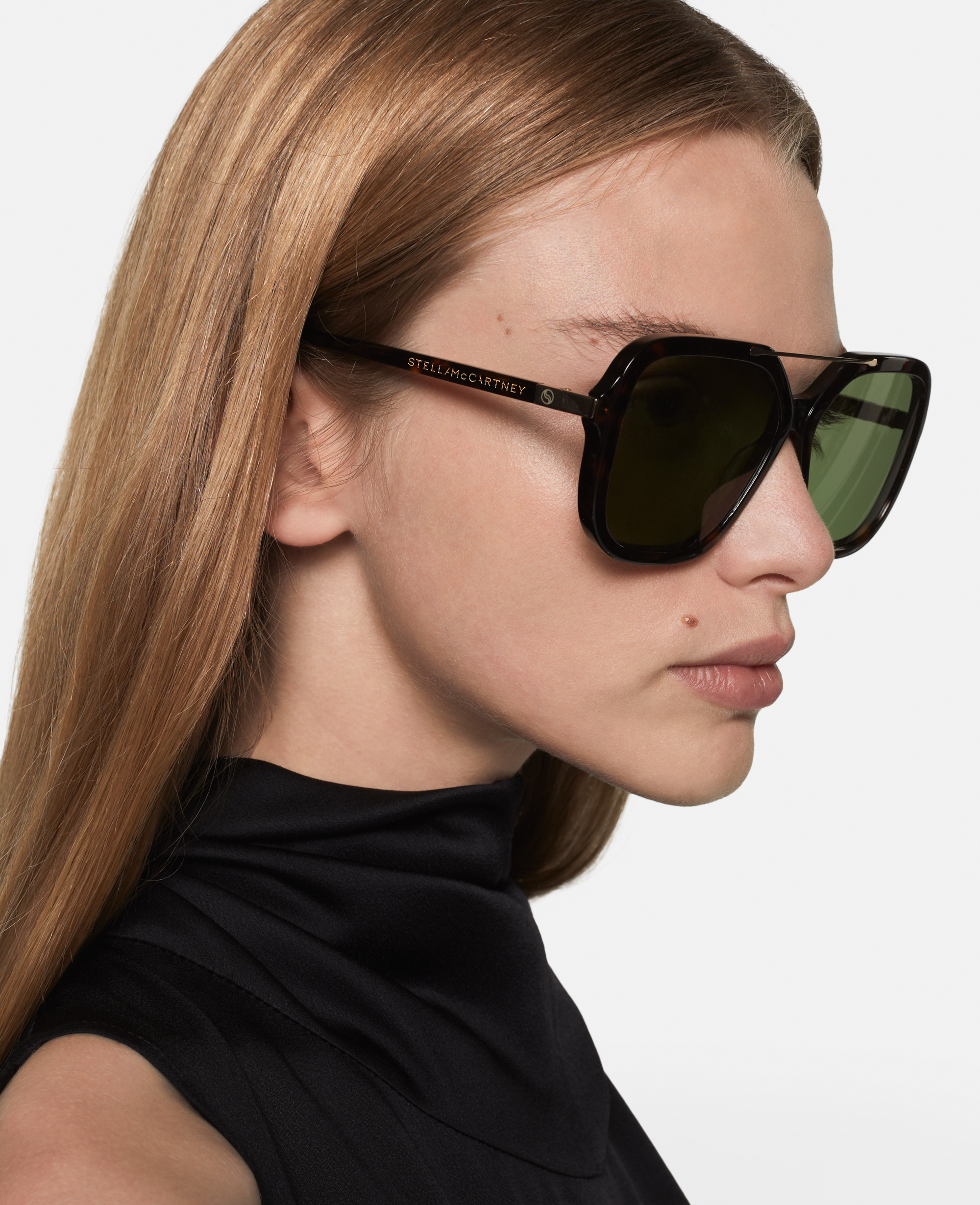 Stella Mccartney Oversized Square Metal Bar Sunglasses In Black