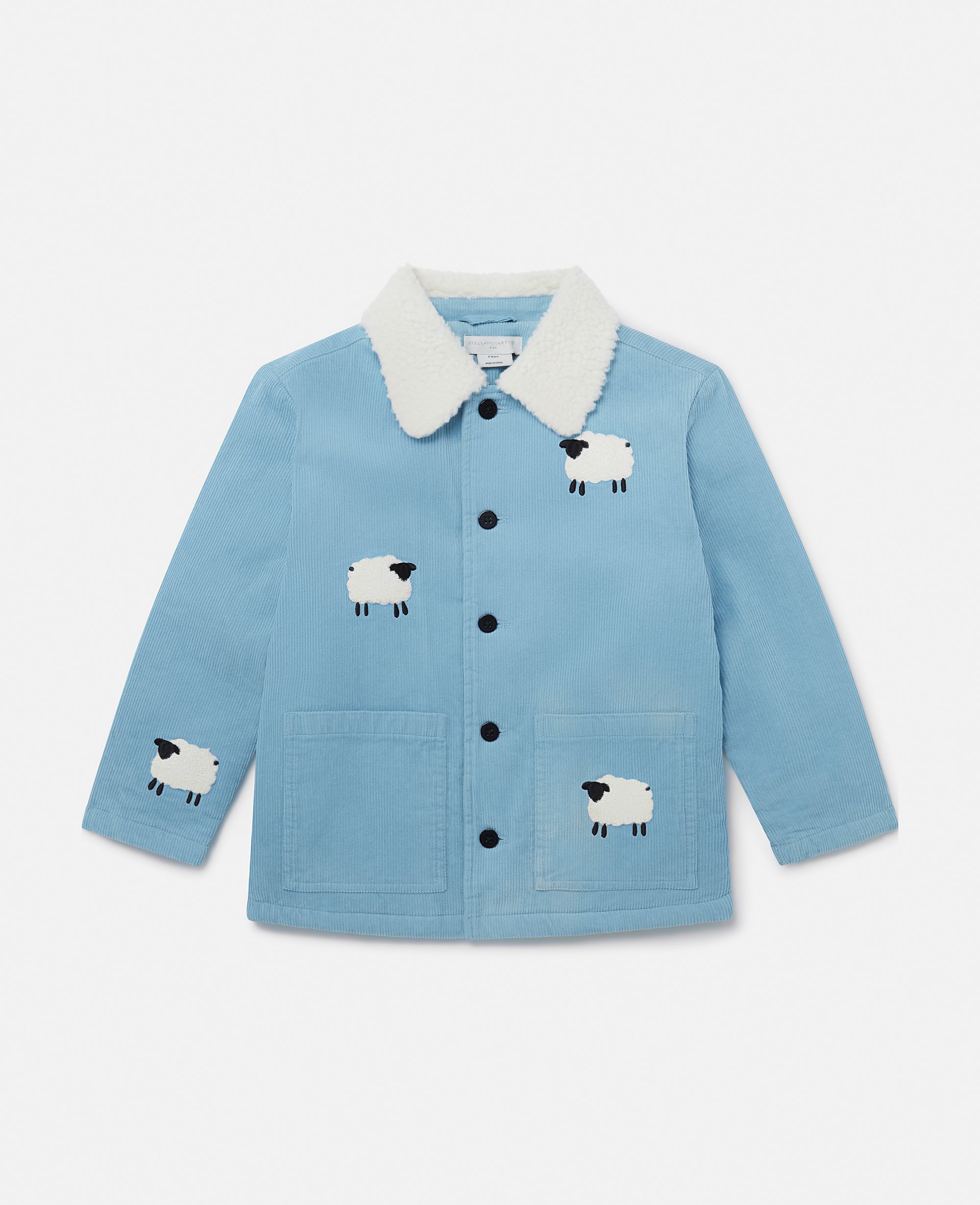 Stella Mccartney Sheep Pattern Denim Jacket In Blue And White