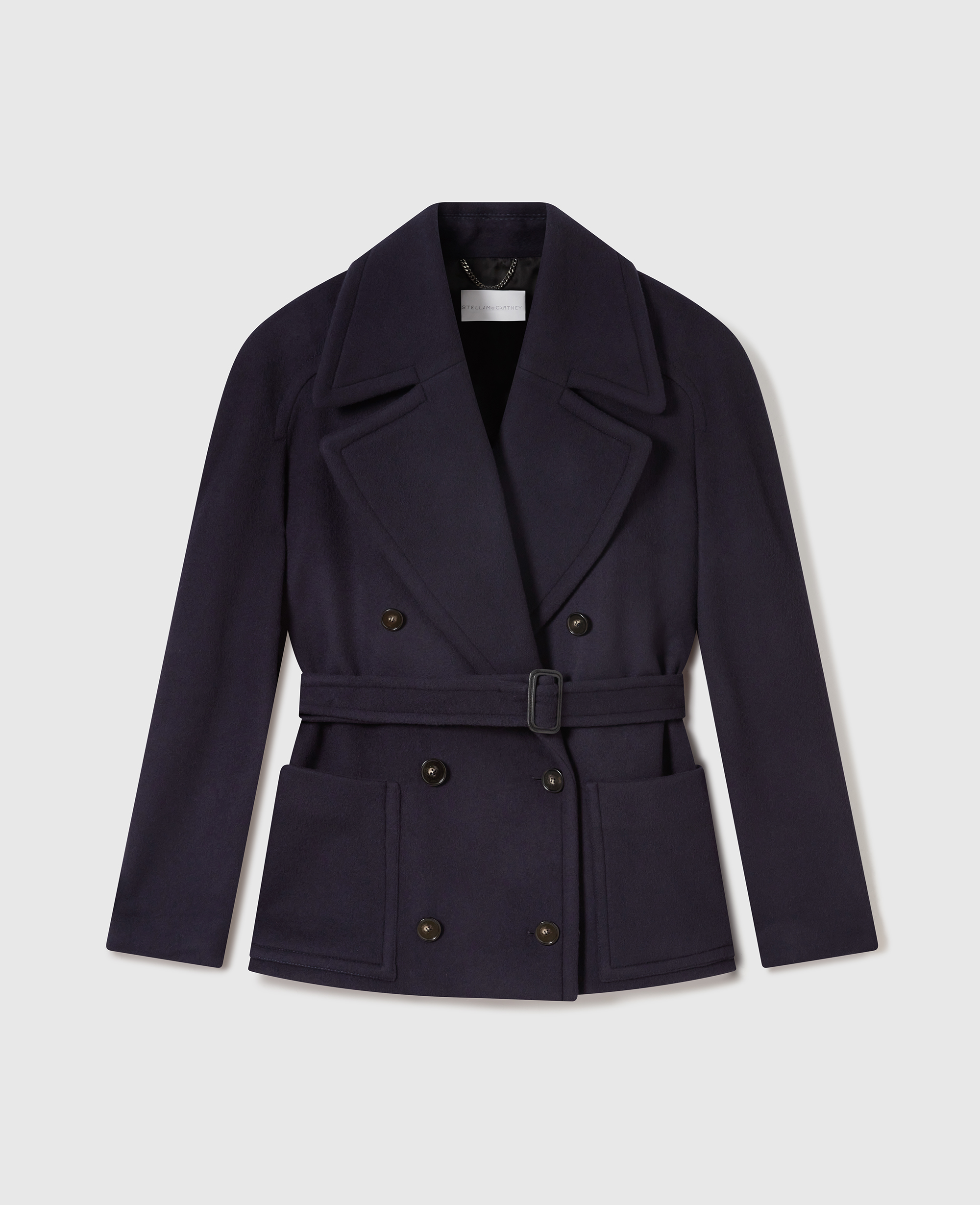 Stella Mccartney Tie-belt Cropped Peacoat Jacket In Blue