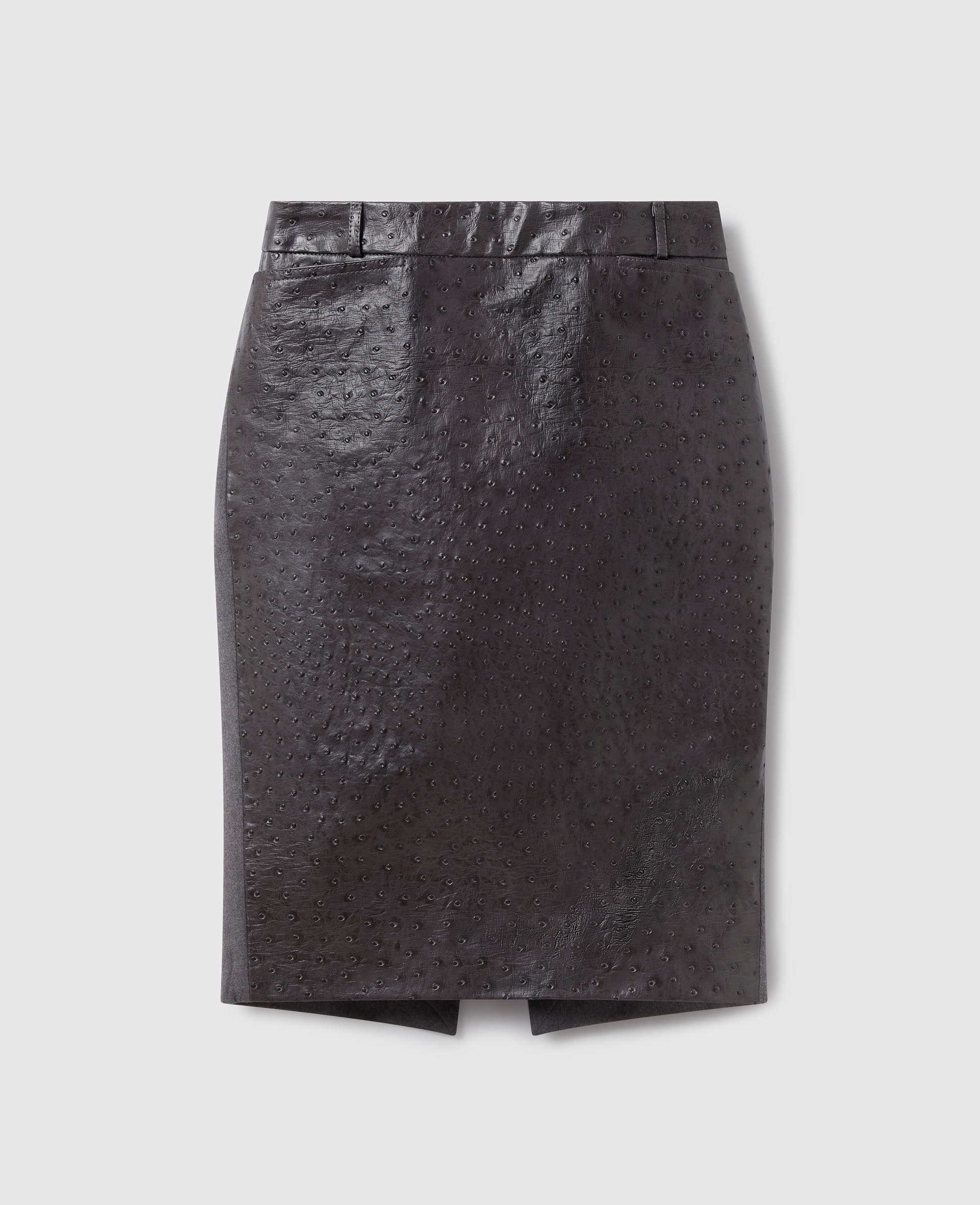 Stella Mccartney Ostrich Texture Midi Skirt In Gray