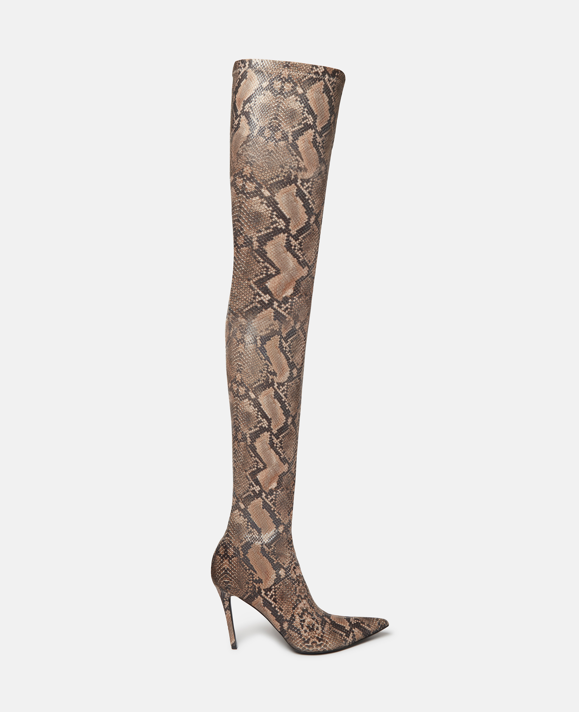 Stella Mccartney Stella Iconic Python Print Heeled Over-the-knee Boots In Coffee