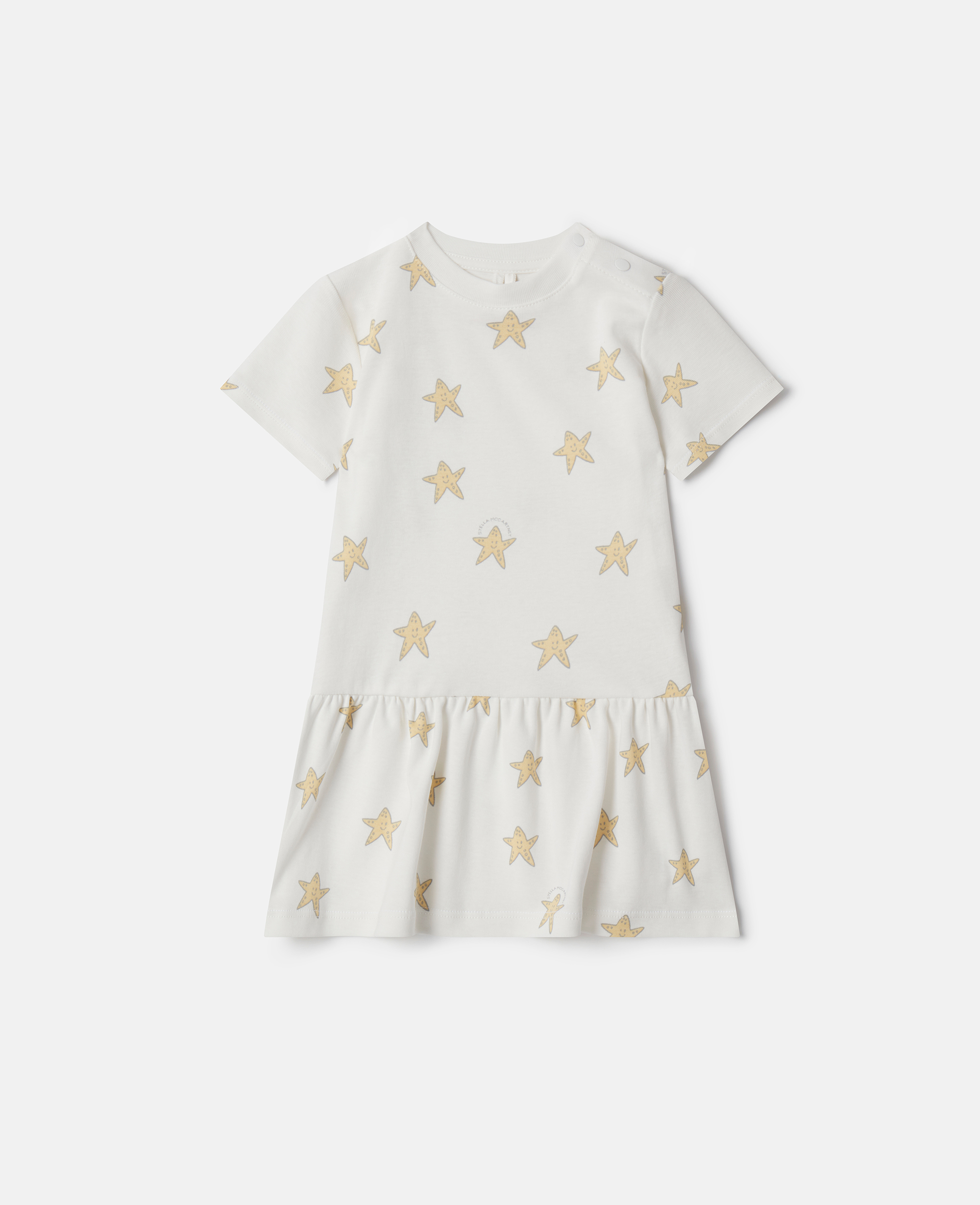 Stella McCartney – Smiling Stella Star Print Frilled Dress, Woman, Ivory/Yellow, Size: 24m