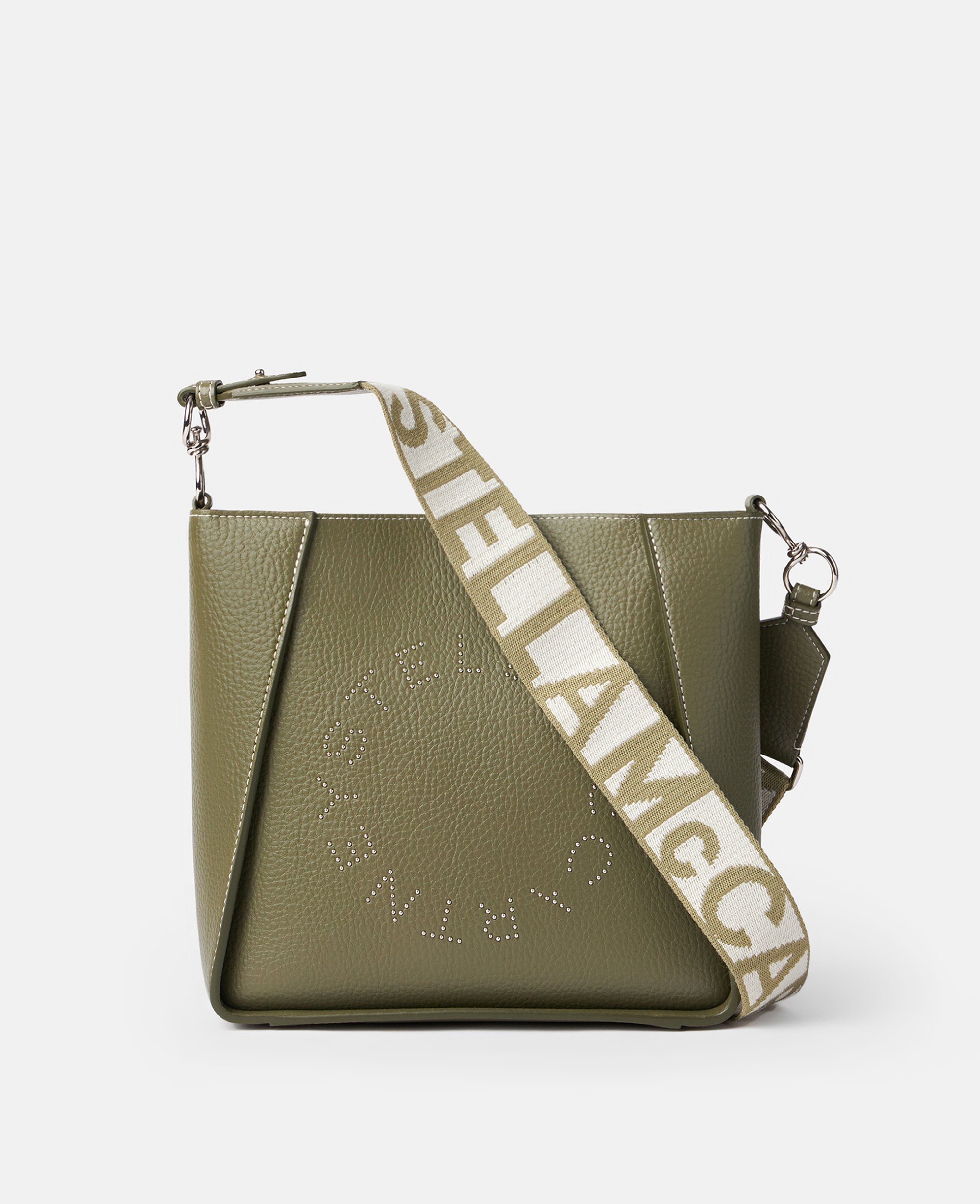 Stella Mccartney Stella Logo Grainy Studded Shoulder Bag In Military Green