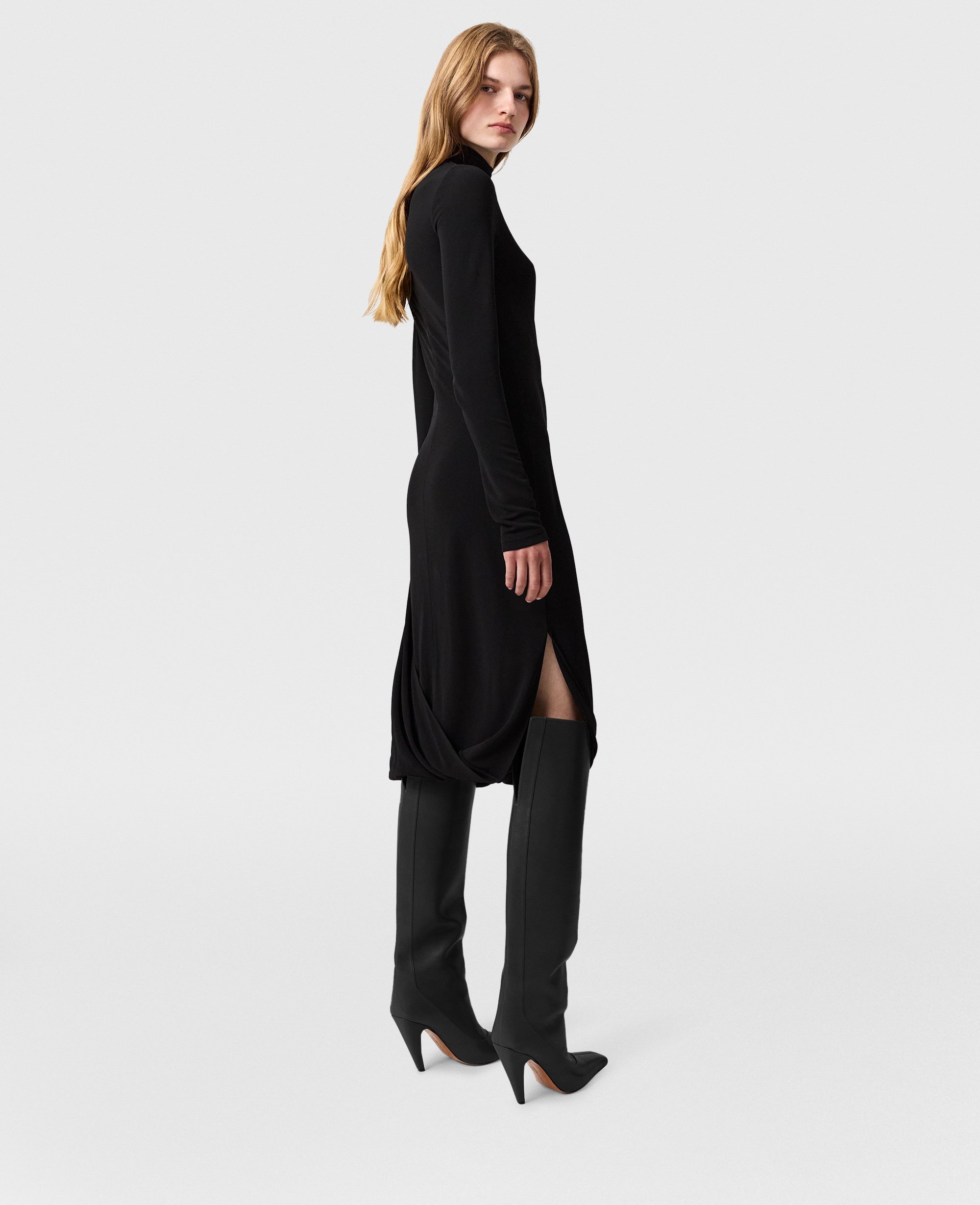 Stella McCartney - Abito Midi Asimmetrico a Mantella, Donna, Nero, Taglia: 36