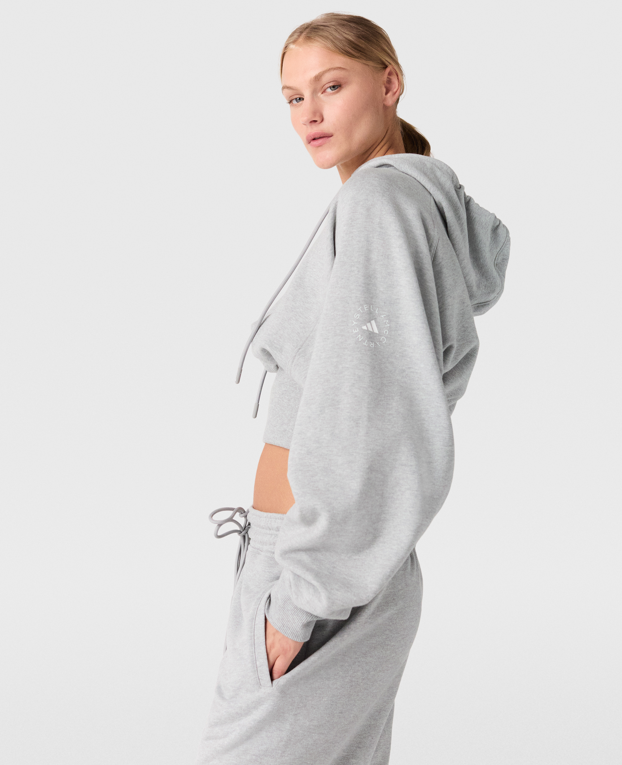 Stella Mccartney Truelife Cropped Hoodie In Gray