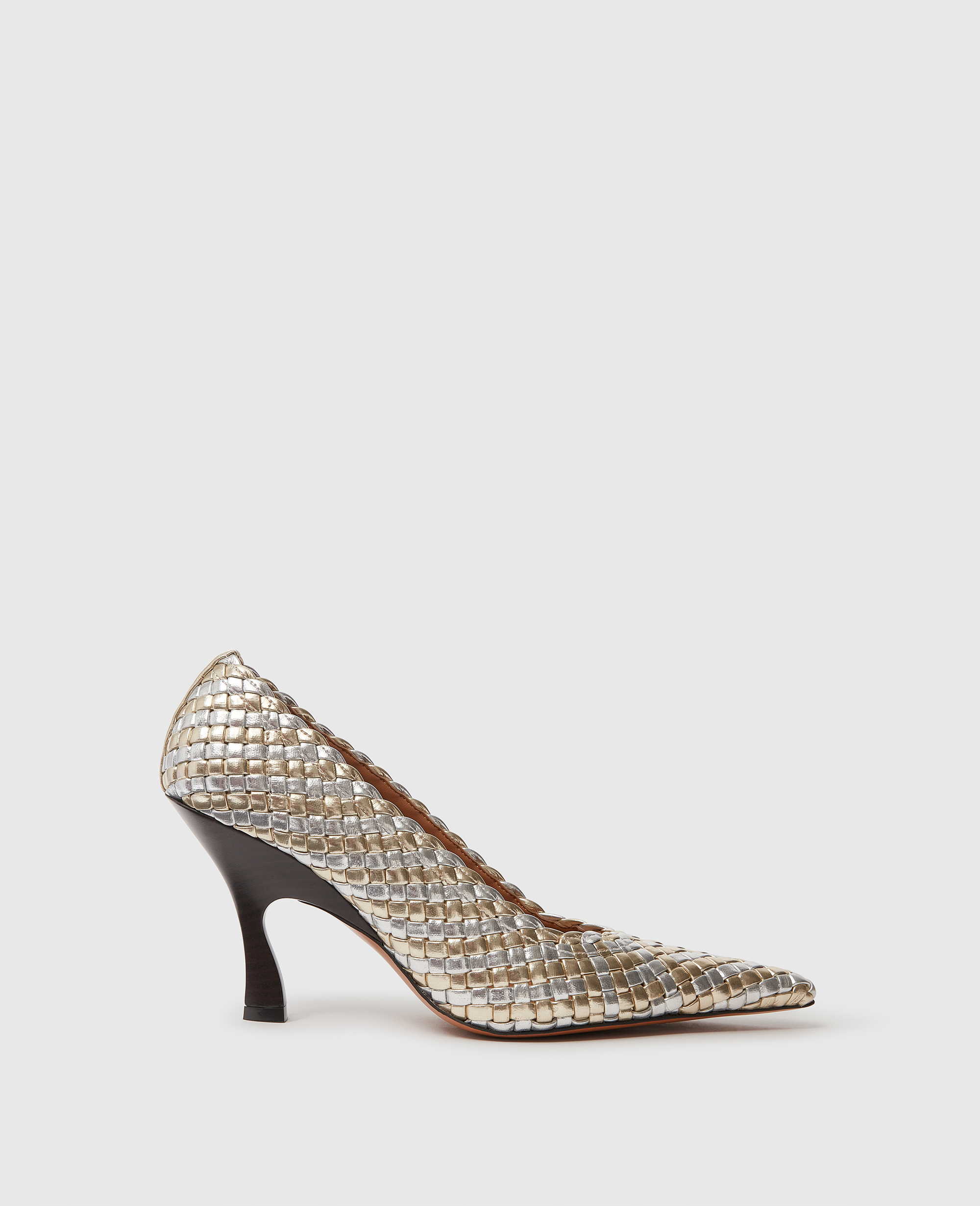 Stella McCartney - Elsa Woven Metallic Kitten Heel Pump, Woman, Silver/Gold, Size: 39