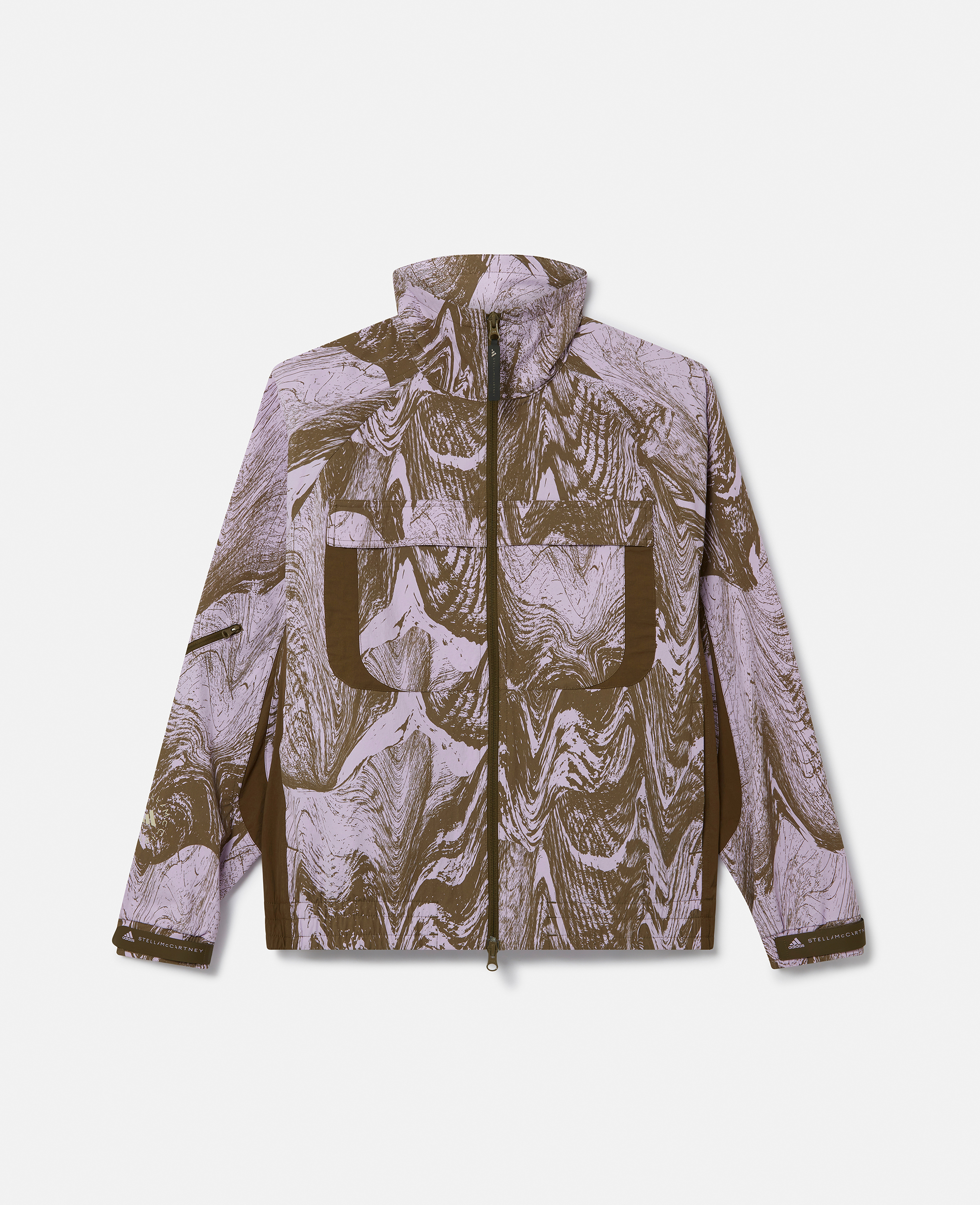 Stella McCartney – Moire Wood Print Woven Track Jacket, Woman, Purple Glow/Trace Olive, Size: M