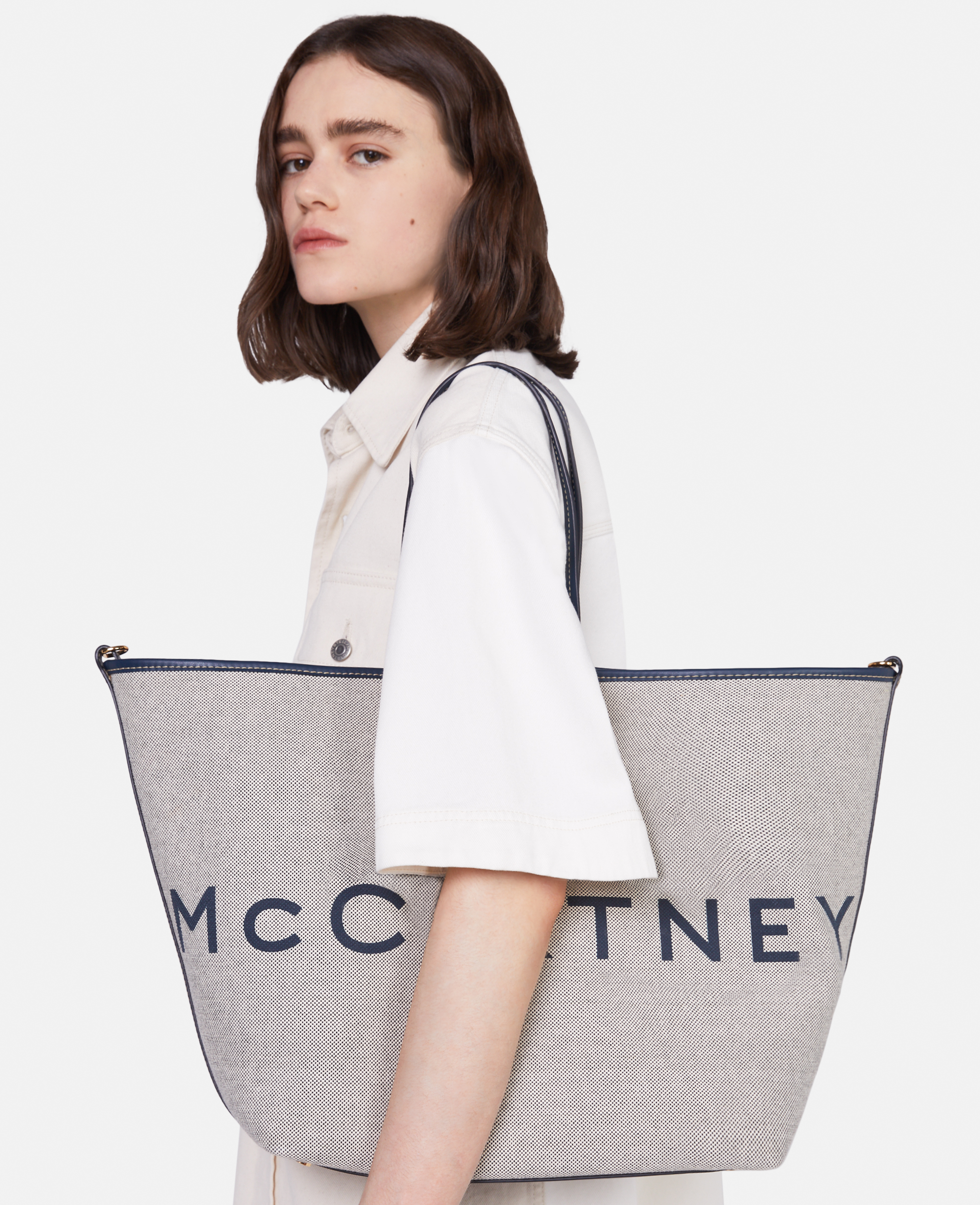 Stella McCartney – Logo Canvas Beach Tote Bag, Woman, Grey/Navy