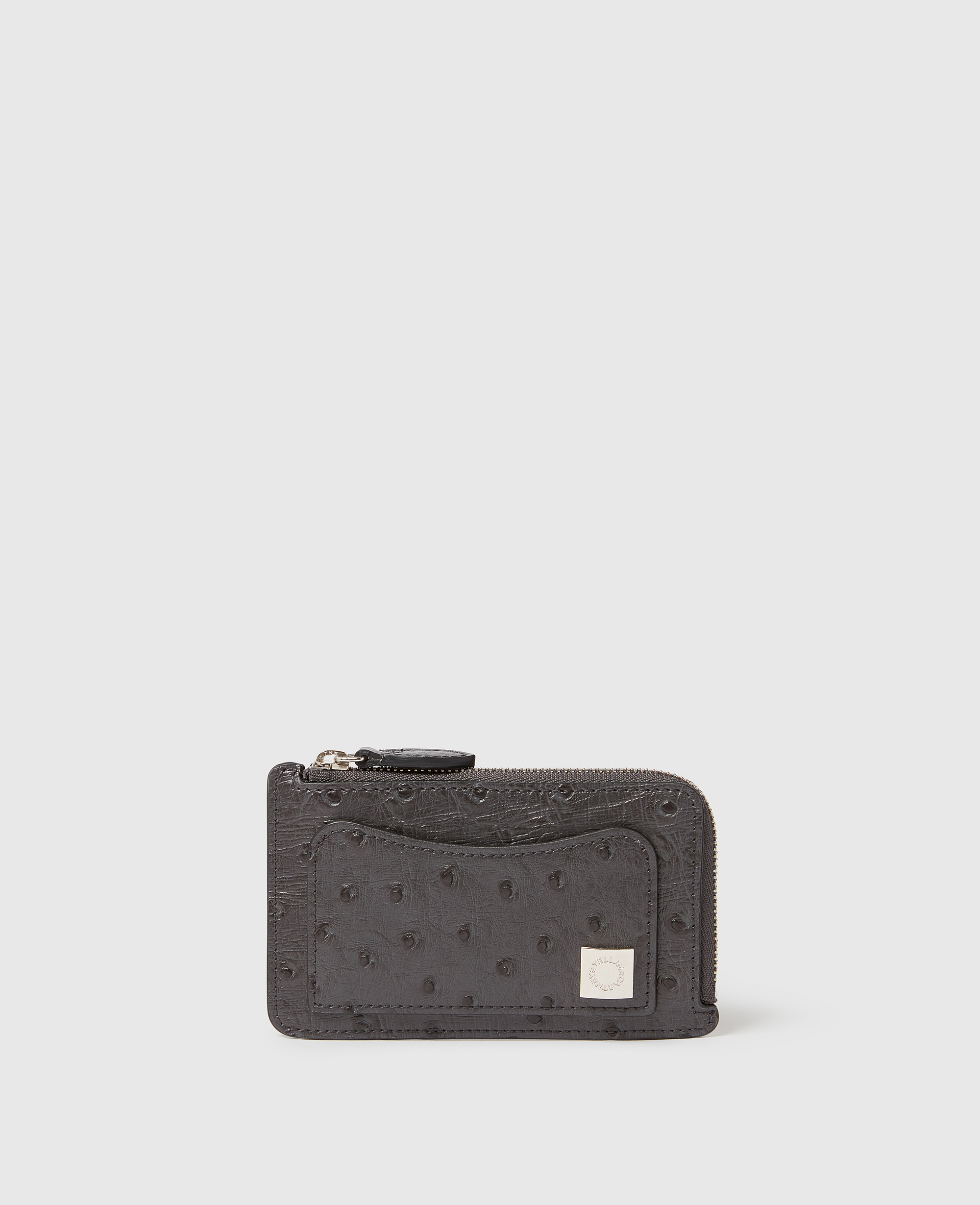 Stella Mccartney Ryder Ostrich Zip Cardholder In Gray