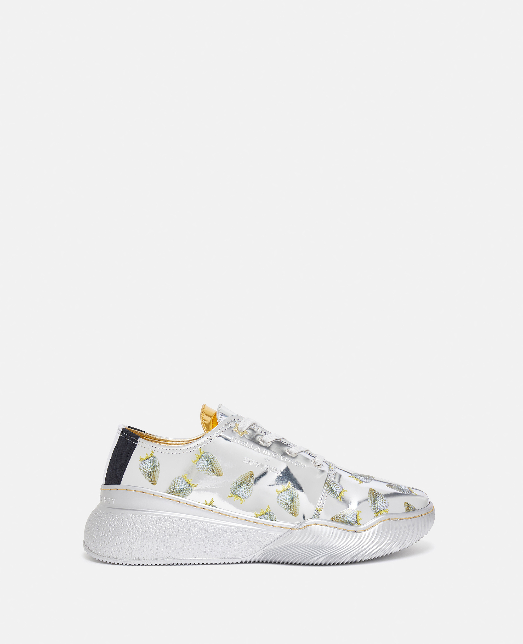 Stella McCartney – Loop Strawberry-Print Metallic Low-Top Trainers, Woman, Silver / Gold, Size: 35
