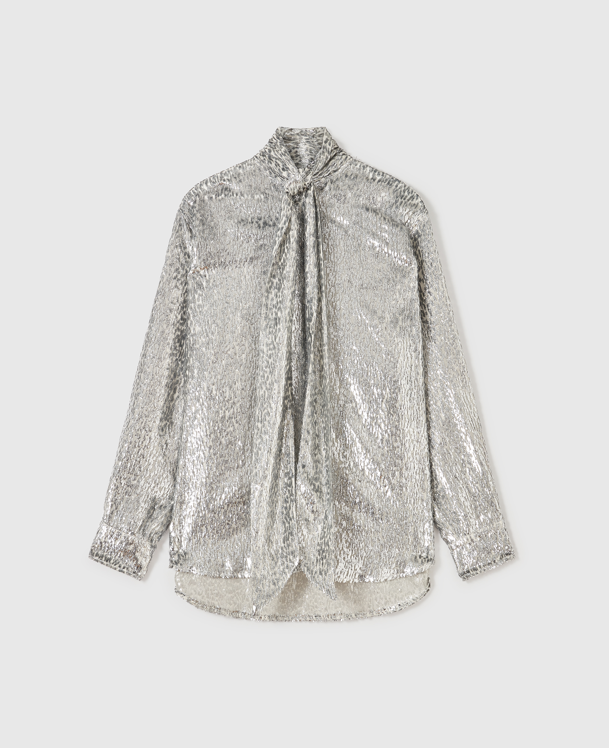 Stella Mccartney Metallic Velvet Tie-nneck Shirt In Silver