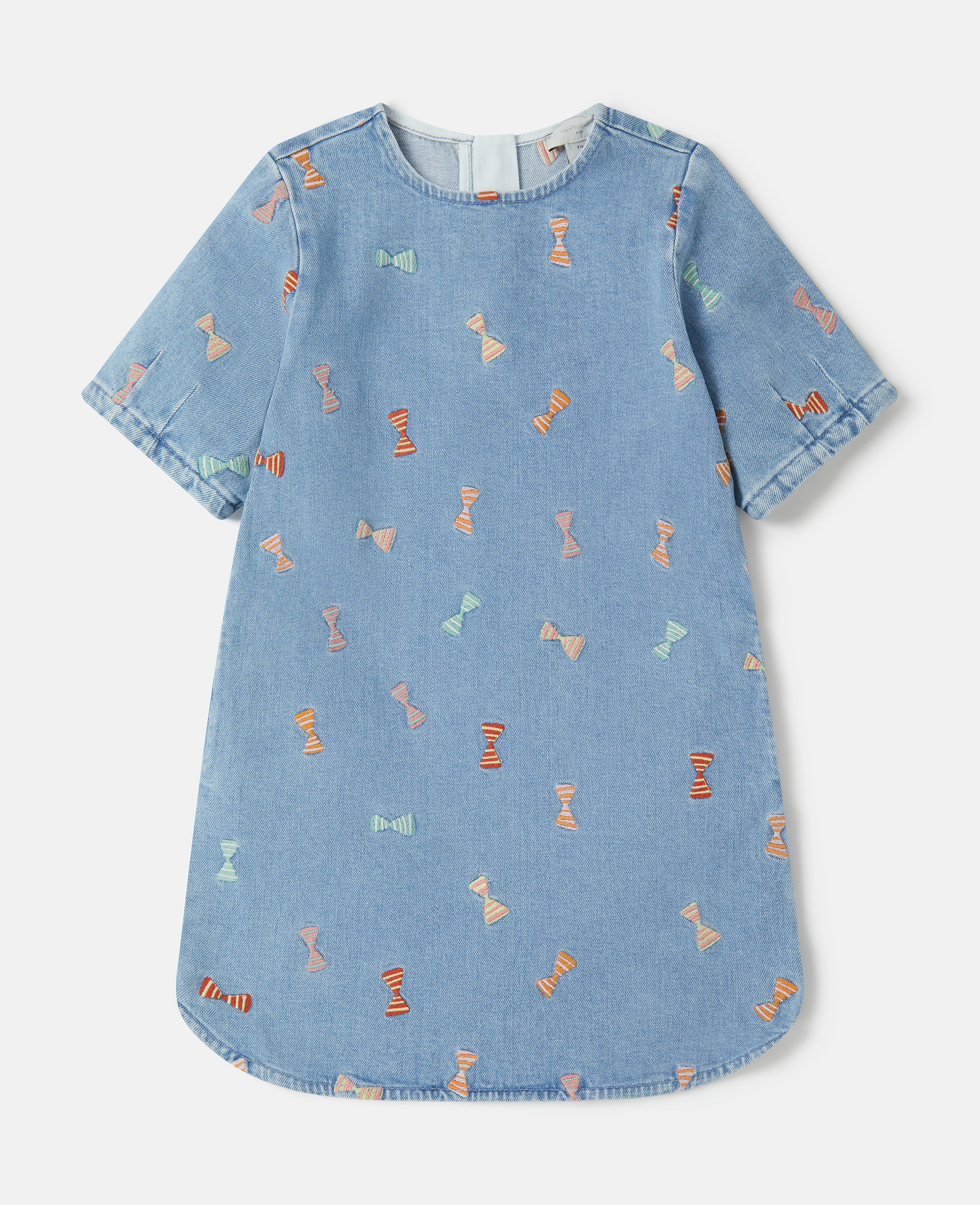 Stella McCartney – Striped Bow Embroidery Denim Dress, Woman, Blue, Size: 4