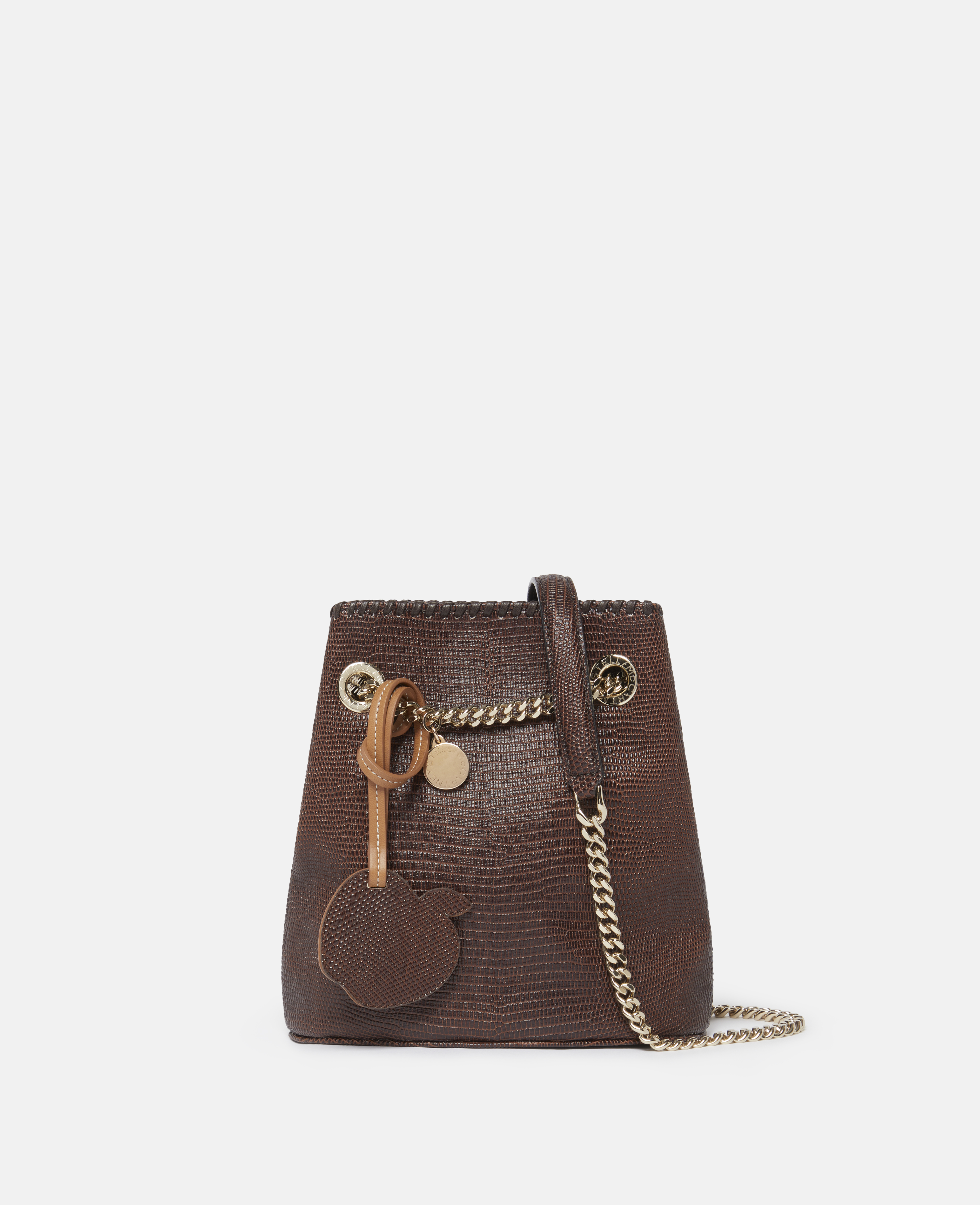 Stella Mccartney Falabella Scale-embossed Bucket Bag In Chocolate Brown