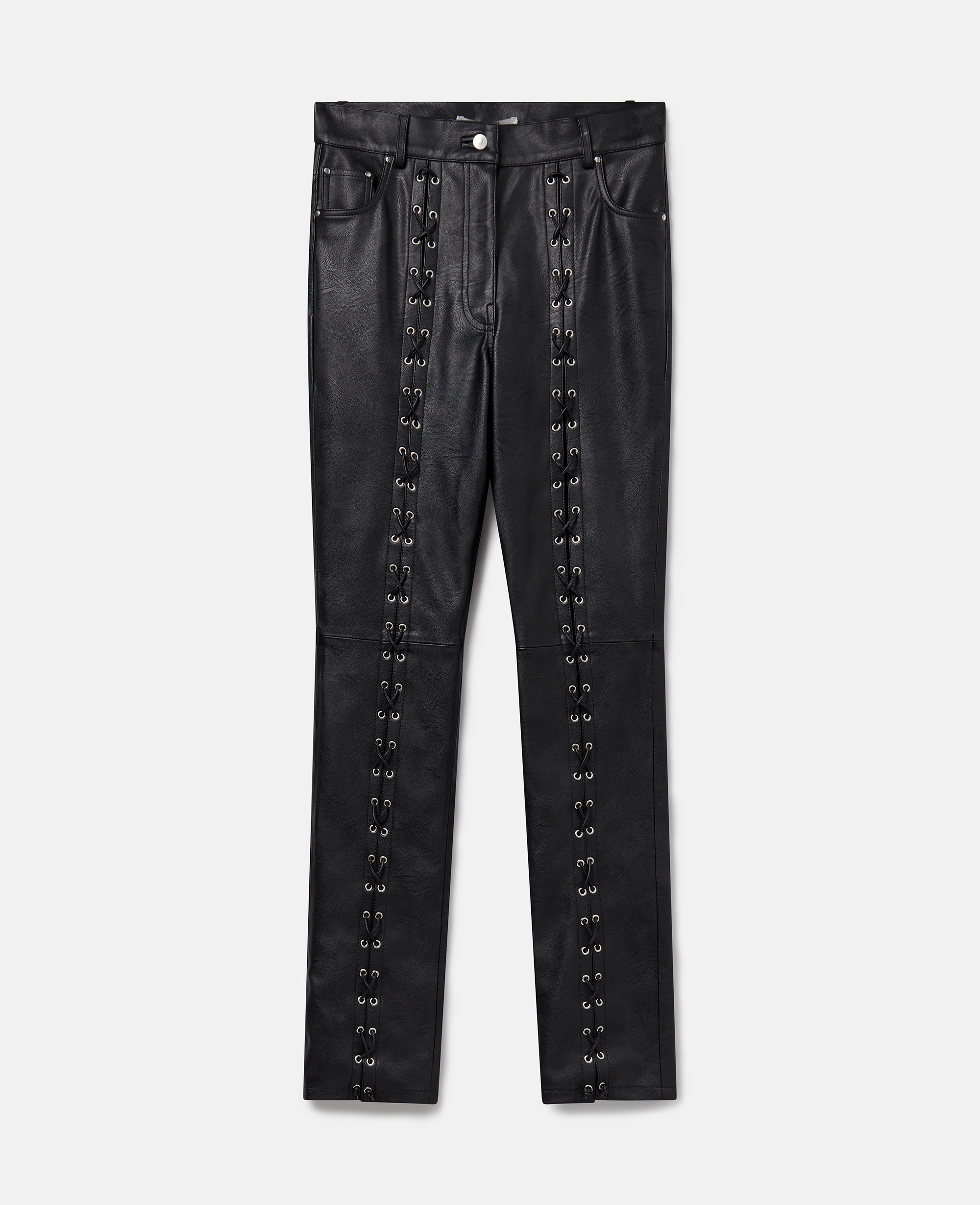 Shop Stella Mccartney High-rise Straight-leg Whipstitched Alter Mat Trousers In Black Leather