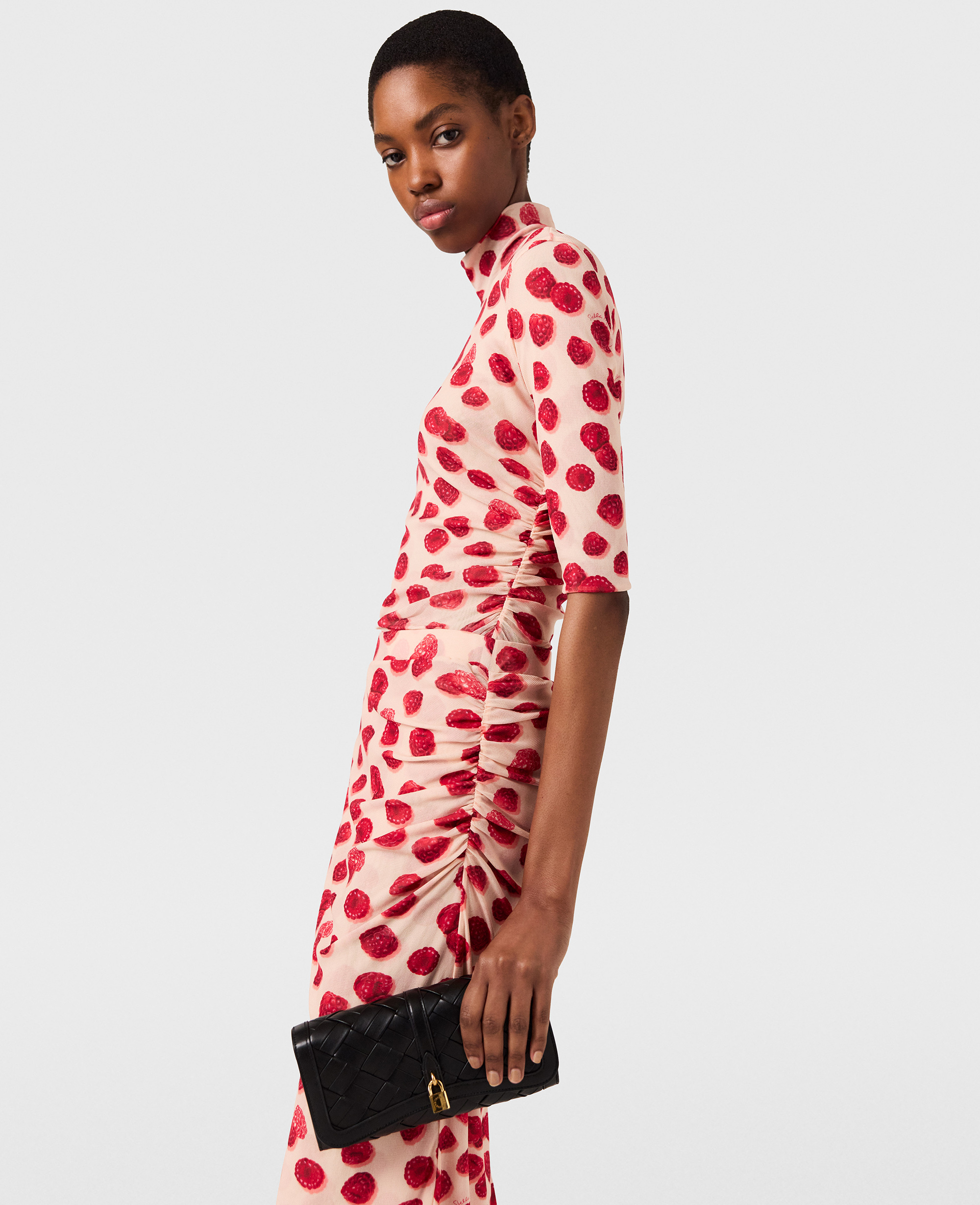 Stella McCartney - Raspberry Print High-Neck Mesh Top, , Size: XS