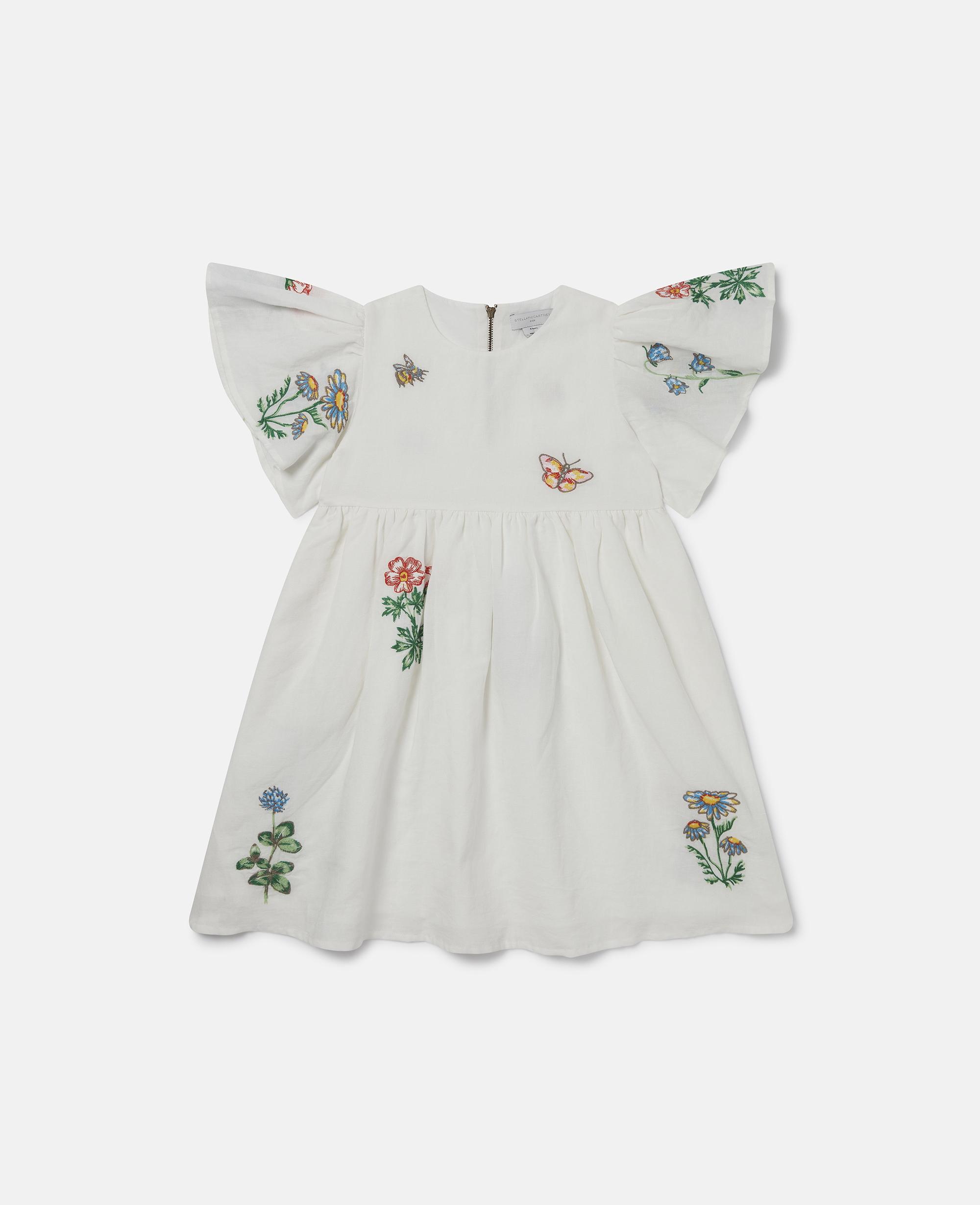 Stella Mccartney Flower Embroidered Cap-sleeve Dress In Cream